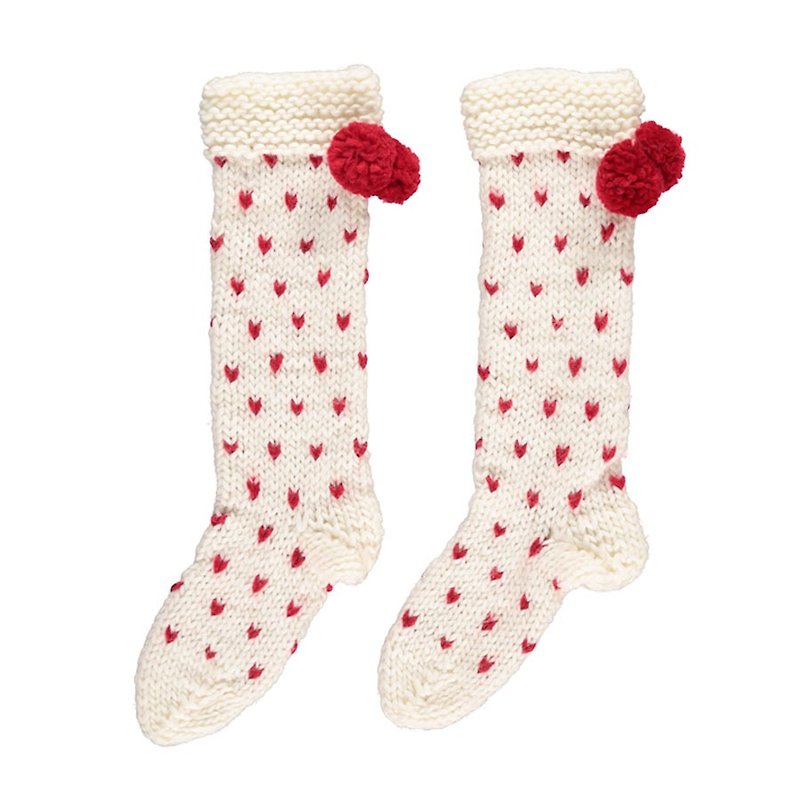 British PomPom / super thick love pattern wool blend hand-woven socks - Other - Polyester Red