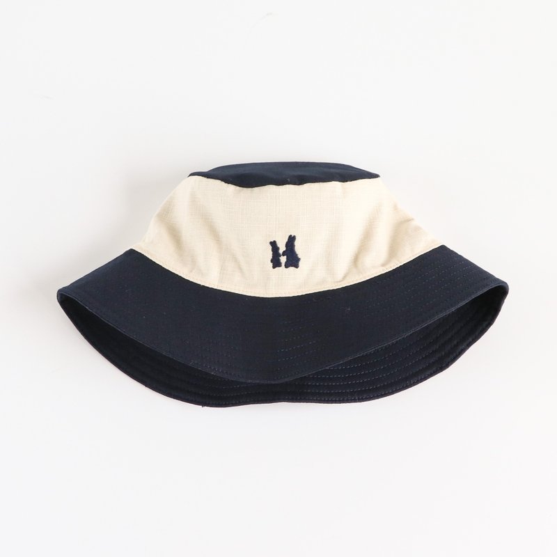 深藍撞色米白漁夫帽 fisherman hat - 帽子 - 棉．麻 多色