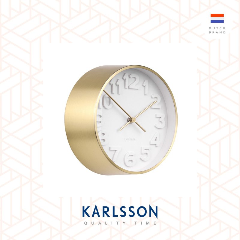 荷蘭Karlsson 凸數字厚掛鐘Wall clock Stout steel gold plated - 時鐘/鬧鐘 - 其他金屬 白色