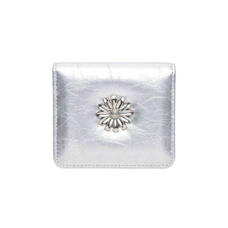 Daisy Photo Slot Half Wallet Bill Card Wallet silver - กระเป๋าสตางค์ - หนังแท้ สีเงิน