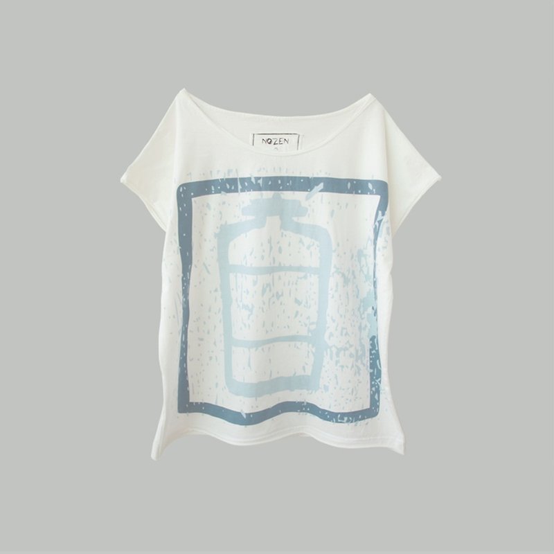 水スラリー印刷コットン半袖ルーズネックTシャツ - Tシャツ - コットン・麻 
