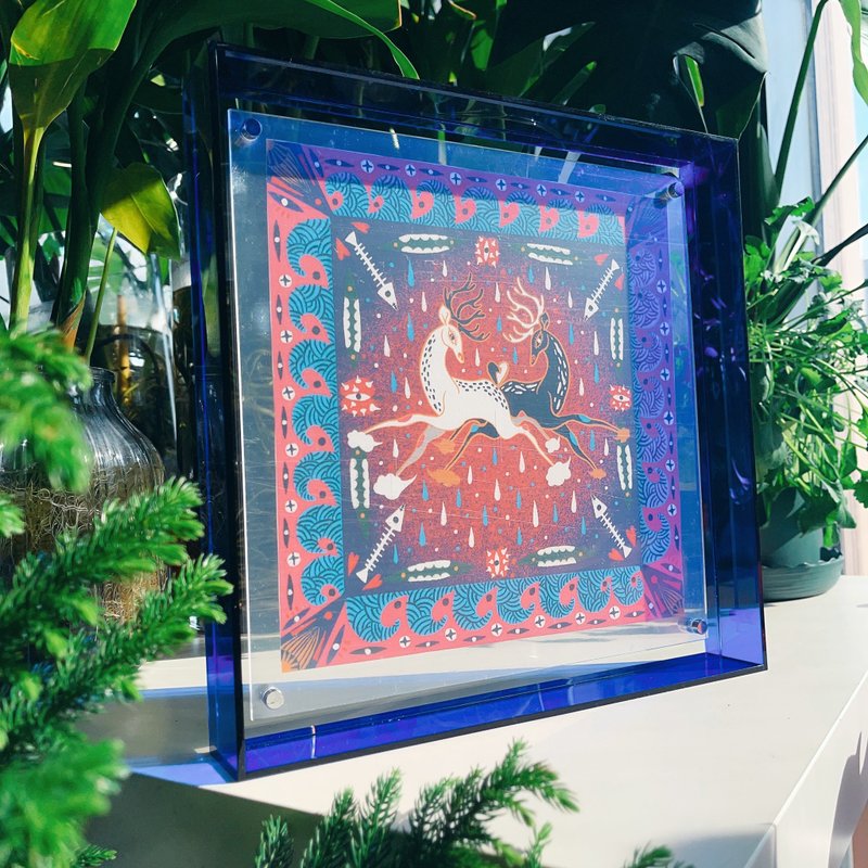 寓言系列插畫 裝飾畫 獨眼的鹿 亞克力相框情人節禮盒 - 海報/掛畫/掛布 - 壓克力 藍色