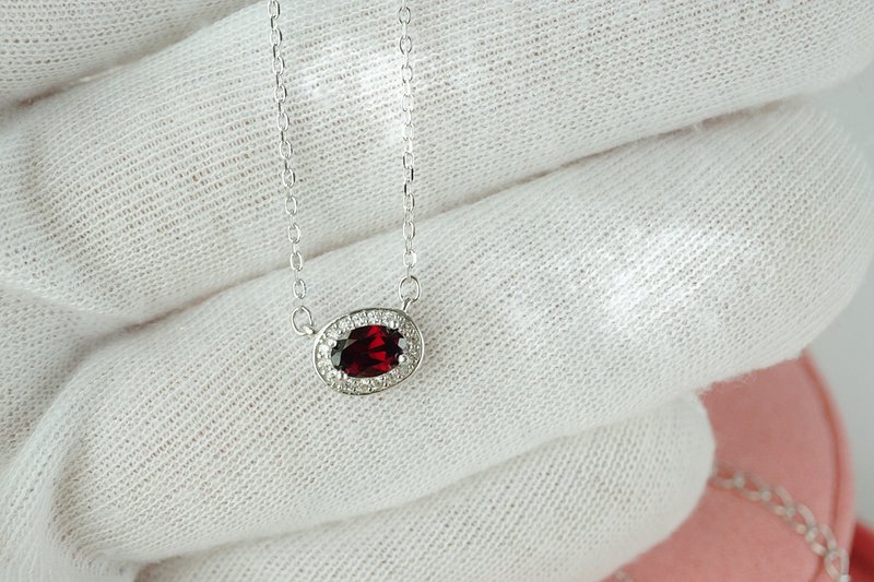 Natural Garnet Necklace Sterling Sterling Silver 925. - 項鍊 - 純銀 紅色