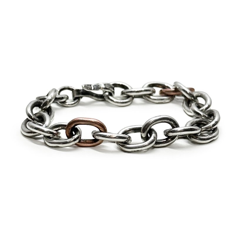Silver & copper chain link bracelet - สร้อยข้อมือ - เงินแท้ สีเงิน