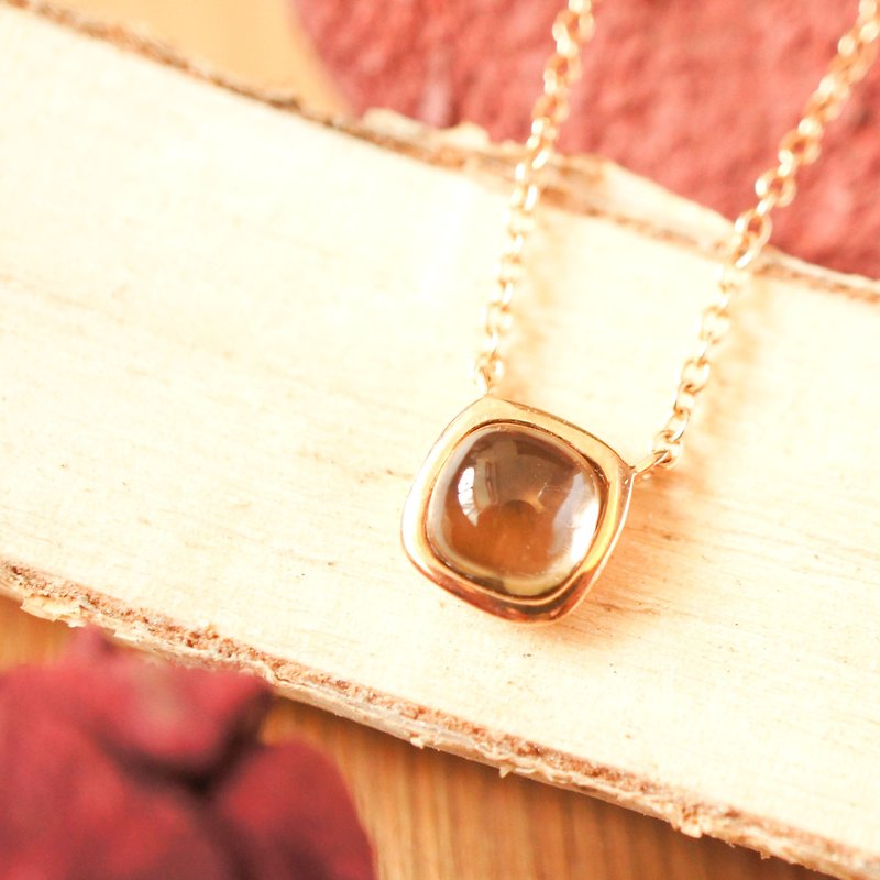 LITTLE CANDY - 6mm Cushion Cabochon Smoky Quartz 18K Rose Gold Plated Silver Necklace - Necklaces - Gemstone Brown