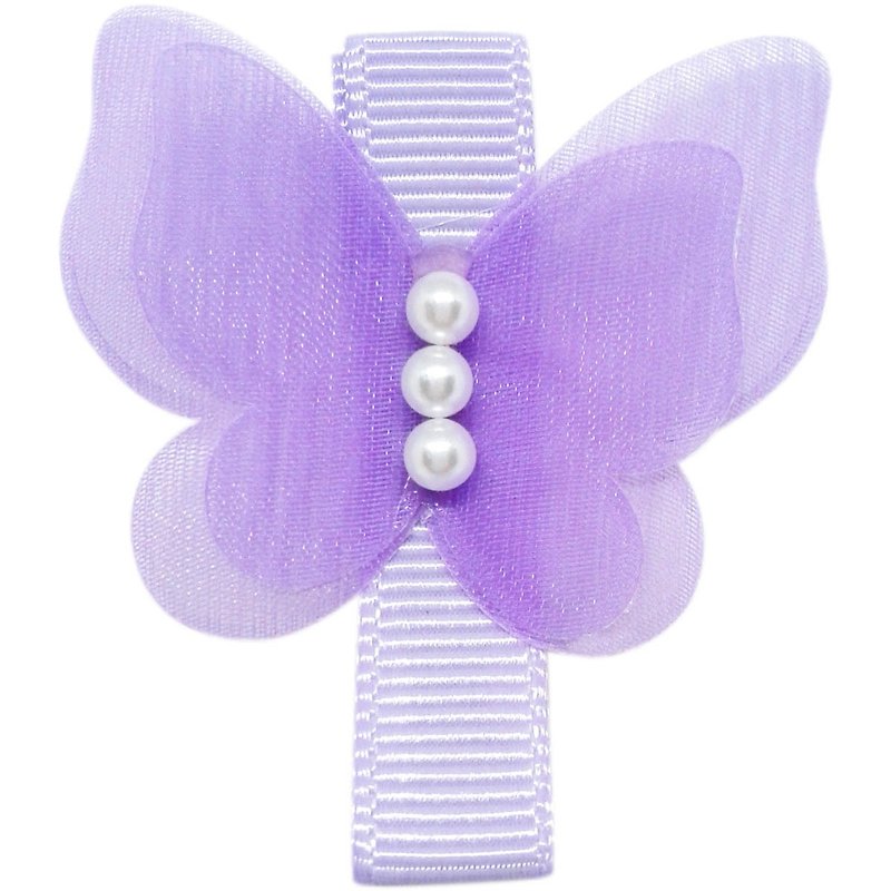 Cutie Bella Chiffon yarn pearl butterfly hairpin all-inclusive cloth handmade hair accessories Butterfly-Lilac - เครื่องประดับผม - เส้นใยสังเคราะห์ สีม่วง