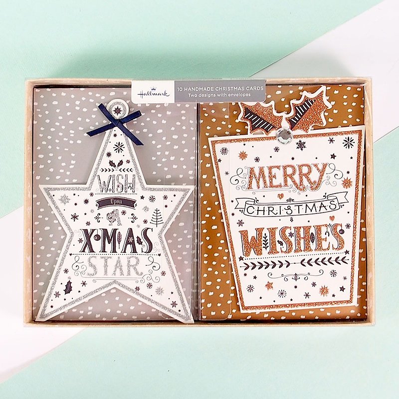 Bright star and gift Christmas box cards, 2 types, 10 pieces in total [Hallmark-Card Christmas Series] - การ์ด/โปสการ์ด - กระดาษ หลากหลายสี