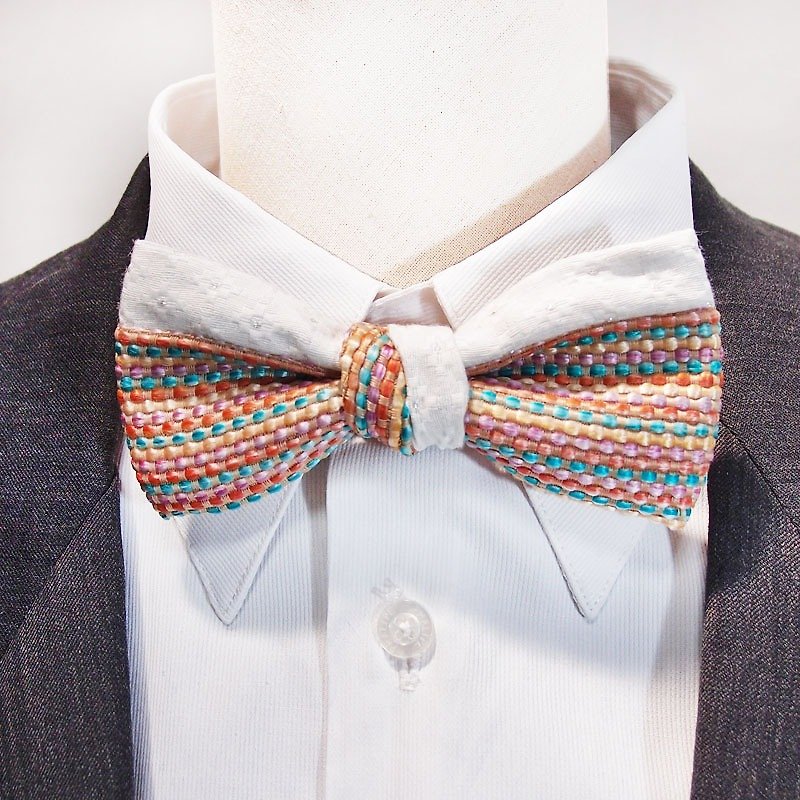 織布の夏のスタイルの蝶ネクタイとホワイトシルバー - ネクタイ・タイピン - その他の素材 ホワイト