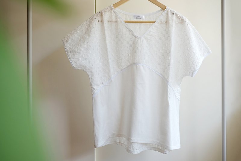 【Summer Solstice Refreshing Countermeasures】Texture Series・Cotton Embroidered Loungewear・Made in Taiwan - ชุดนอน/ชุดอยู่บ้าน - ผ้าฝ้าย/ผ้าลินิน ขาว