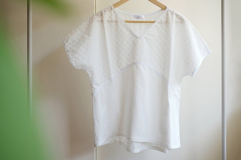 【夏至清爽對策】質感系・棉布刺繡家居服・台灣製 - 睡衣/居家服 - 棉．麻 白色