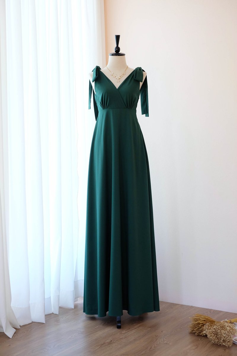 Forest Green dress Long Bridesmaid dress Prom Party Cocktail Wedding Dress - 晚禮服/晚禮裙 - 聚酯纖維 綠色