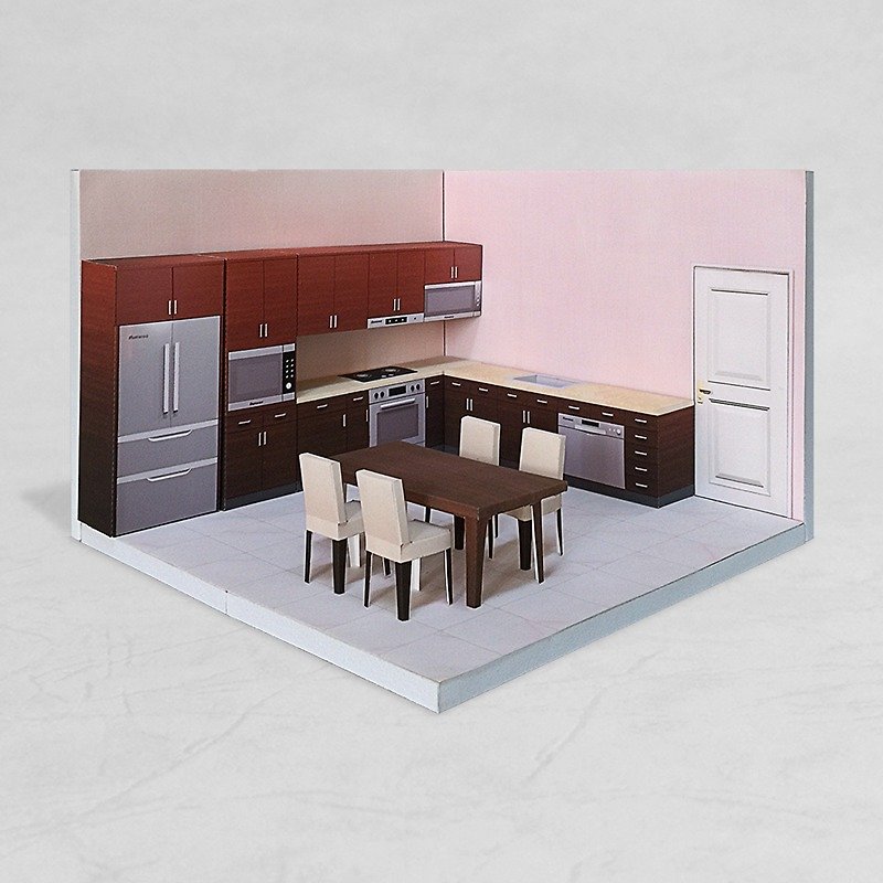 RoomBox - Kitchen #001 - DIY dollhouse paper craft - Wood, Bamboo & Paper - Paper Brown