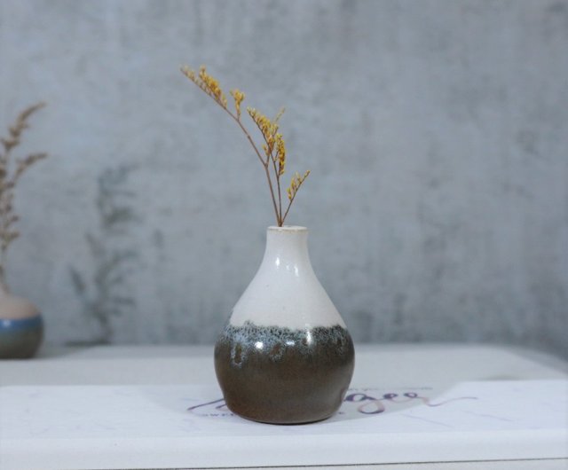 ダークブラウン陶器花瓶 ダークブラウン系の花瓶・フラワー