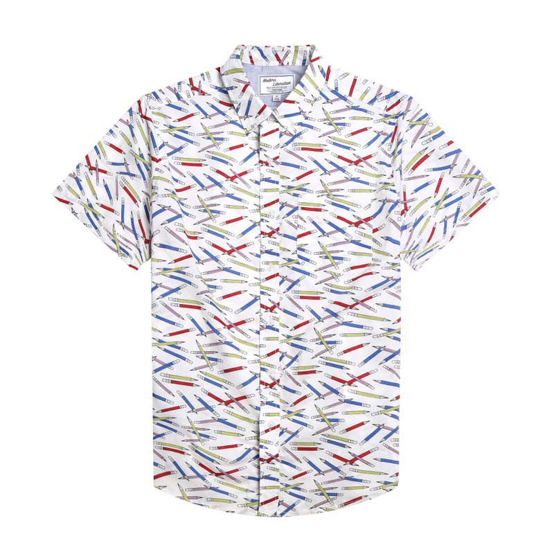 Pencil Print Shirt 鉛筆印花襯衫 - 白色 - 男襯衫/休閒襯衫 - 棉．麻 白色