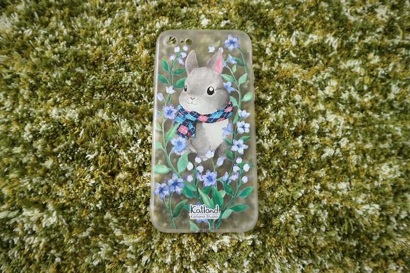 Own Design-Purple Flower Grey Rabbit Phone Case Protective Case Phone Case F2R01 - เคส/ซองมือถือ - พลาสติก สีเทา