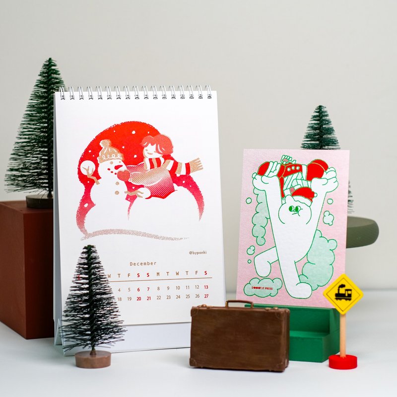 [Christmas Limited Offer Set] RISO Value Travel Calendar x Christmas Cat Greeting Card Set - ปฏิทิน - กระดาษ สีแดง