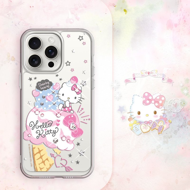 Sanrio iPhone full range of shockproof dual-material crystal colored diamond phone cases-Ice Cream Katie - เคส/ซองมือถือ - วัสดุอื่นๆ หลากหลายสี