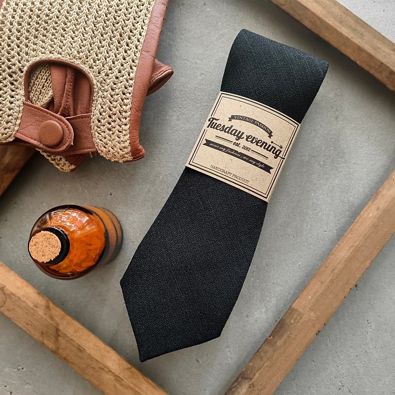 Necktie ฺBlack Texture - 領帶/領帶夾 - 聚酯纖維 黑色