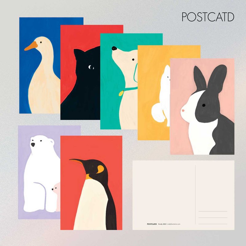Postcard SET | Animal Series (7 pcs) - 卡片/明信片 - 紙 多色