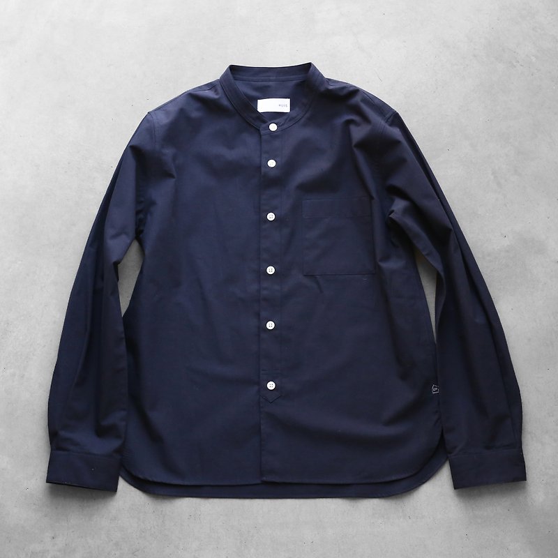 バンドカラーコットンシャツNV・ユニセックス - 男毛衣/針織衫 - 棉．麻 藍色