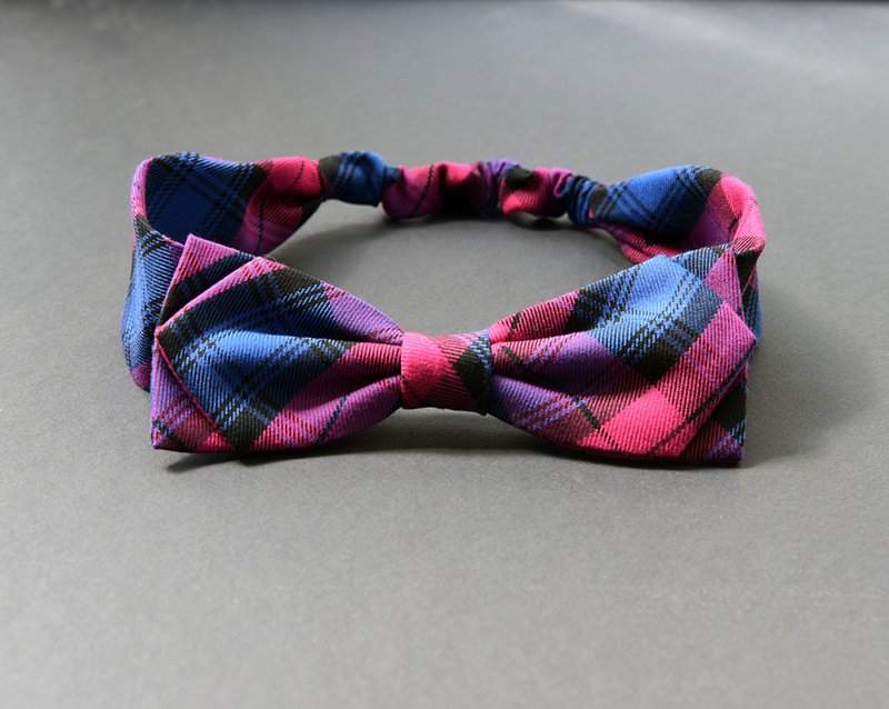 Handmade Tartan/ Plaid Ribbon Hair Band【ZAZAZOO】 - เครื่องประดับผม - ผ้าฝ้าย/ผ้าลินิน สีดำ