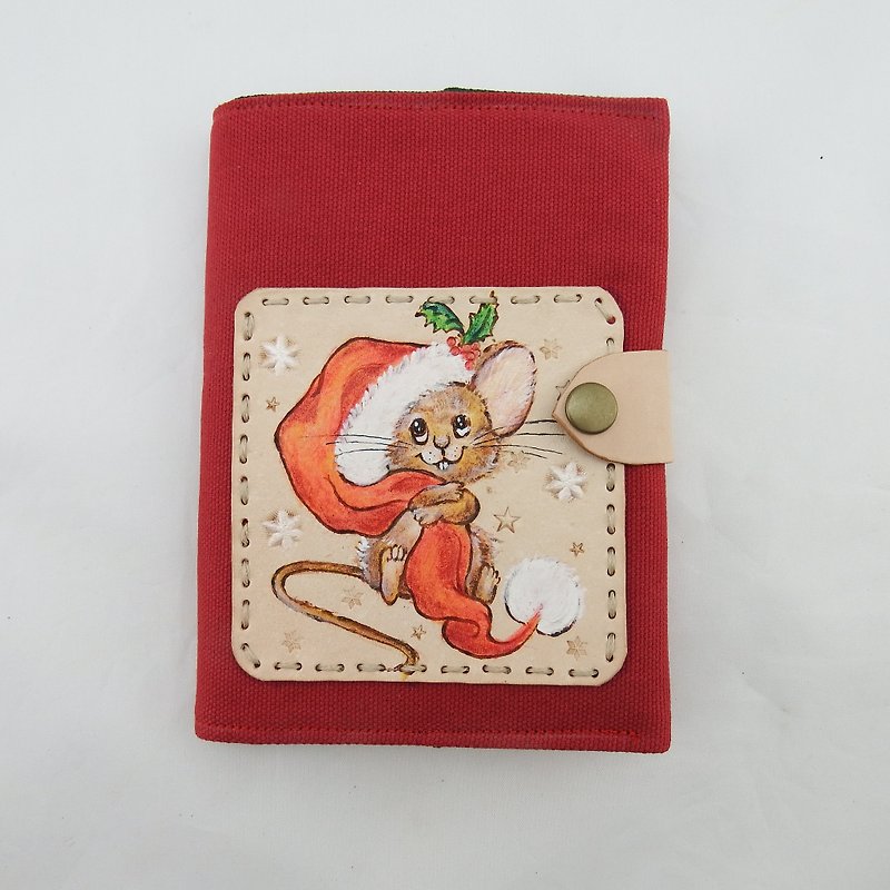 Christmas squirrel leather notebook hand account book book jacket - สมุดบันทึก/สมุดปฏิทิน - หนังแท้ สีแดง