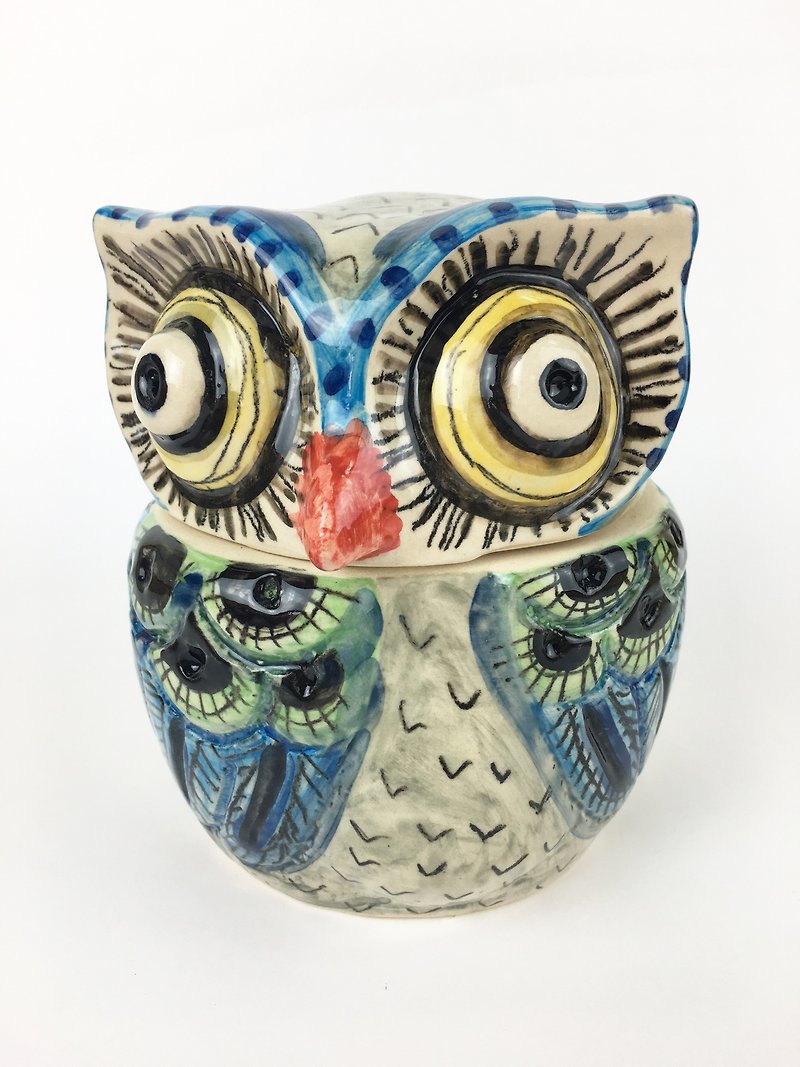 Nice Little Clay three-dimensional hand-decorated decorations _ owl storage tank 8 - Pottery & Ceramics - Pottery Multicolor