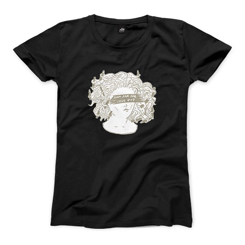 Pencil tusa - gray - black - female version of T-shirt - Women's T-Shirts - Cotton & Hemp Black