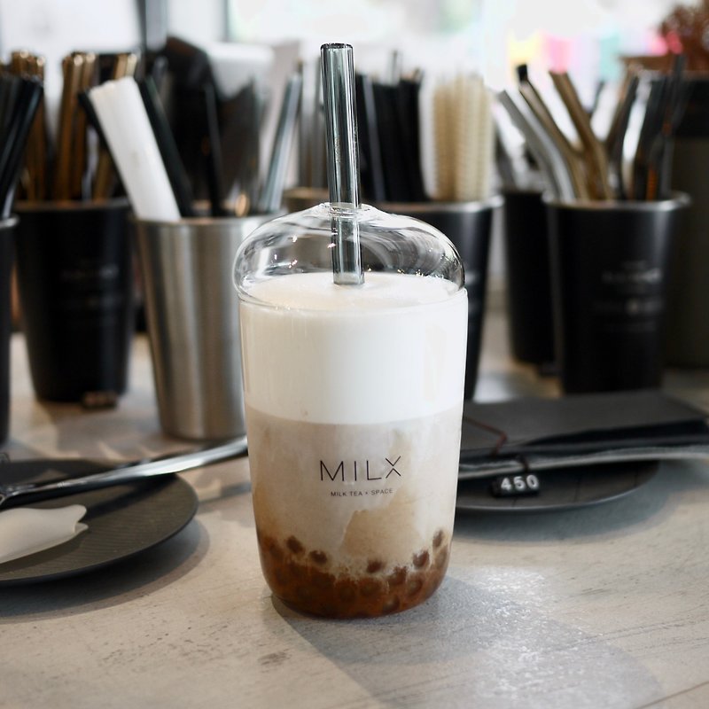 MILX Logo Milk Tea Glass Cup - Beverage Holders & Bags - Glass Transparent