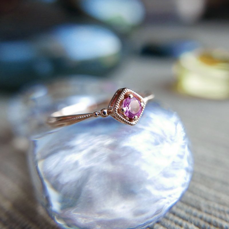 18k gold ring pink sapphire, stacking ring, september birthstone - แหวนทั่วไป - เครื่องเพชรพลอย สึชมพู