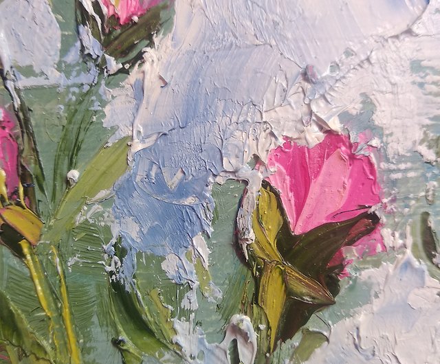 バラの絵。オリジナルアート。花の抽象絵画。インパスト絵画 
