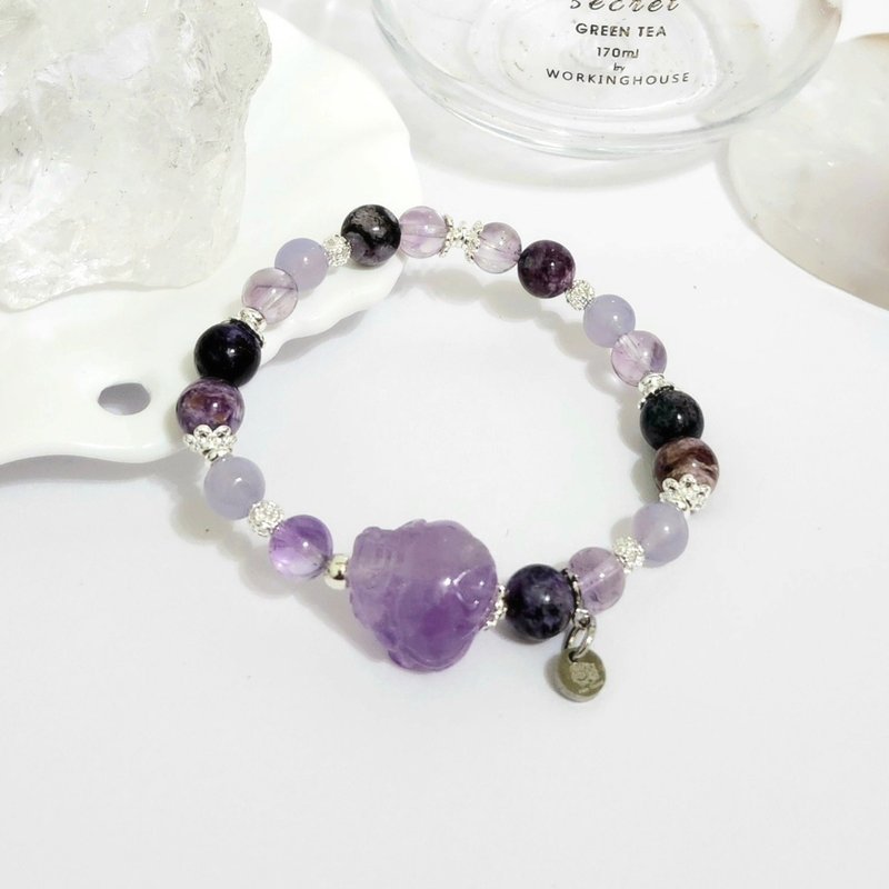 紫水晶龍龜設計手鍊/得人緣、善溝通、避邪防小人之水晶 - 手鍊/手環 - 水晶 紫色