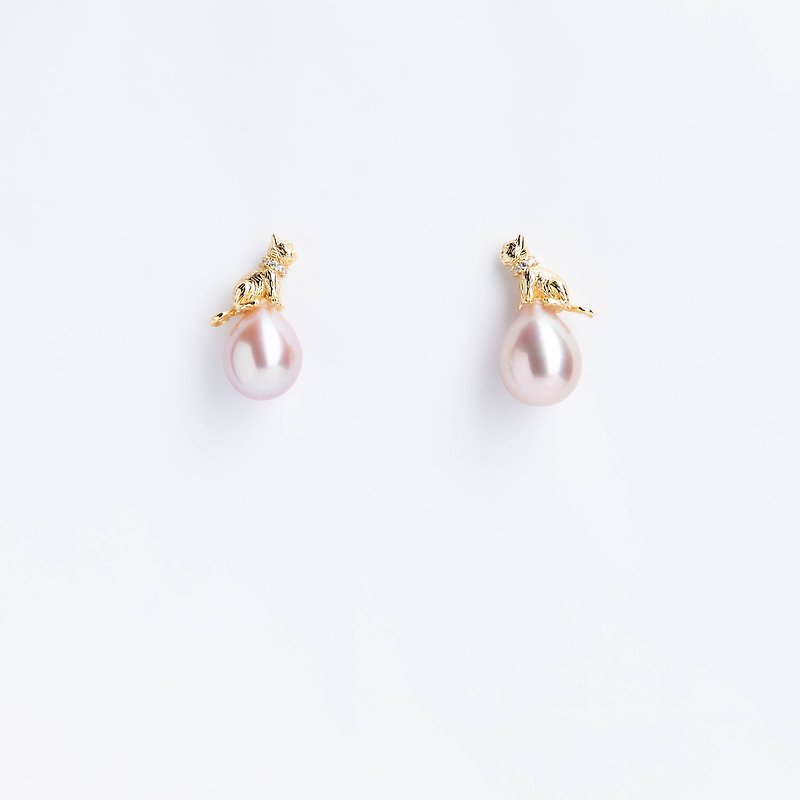 Gatto gioco cat play series-drop pearl earrings - ต่างหู - เงินแท้ 