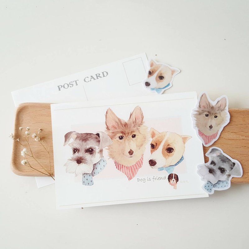 妖精の丸薬手描きのポストカードステッカーセット - 犬のシリーズ4 - カード・はがき - 紙 