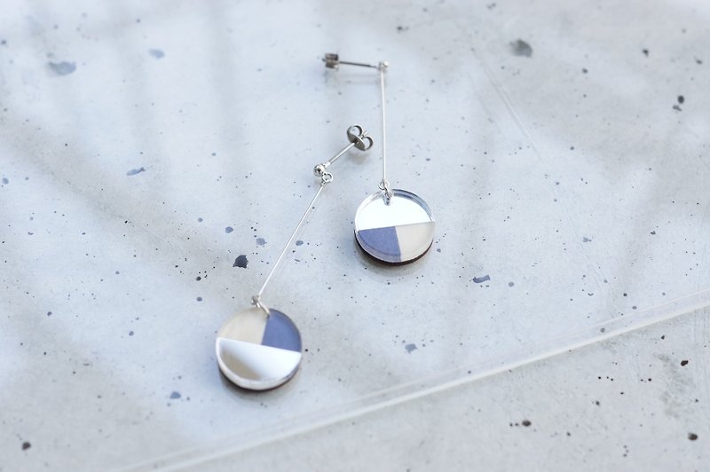 Swing Three Tone Mirror Earrings / navy-silver - Earrings & Clip-ons - Wood Blue