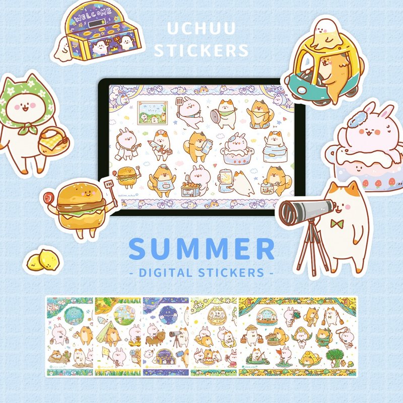 吾菌日付貼紙組 | 夏季版5-8月 共6款/ 電子手帳日曆素材 - 電子手帳及素材 - 其他材質 