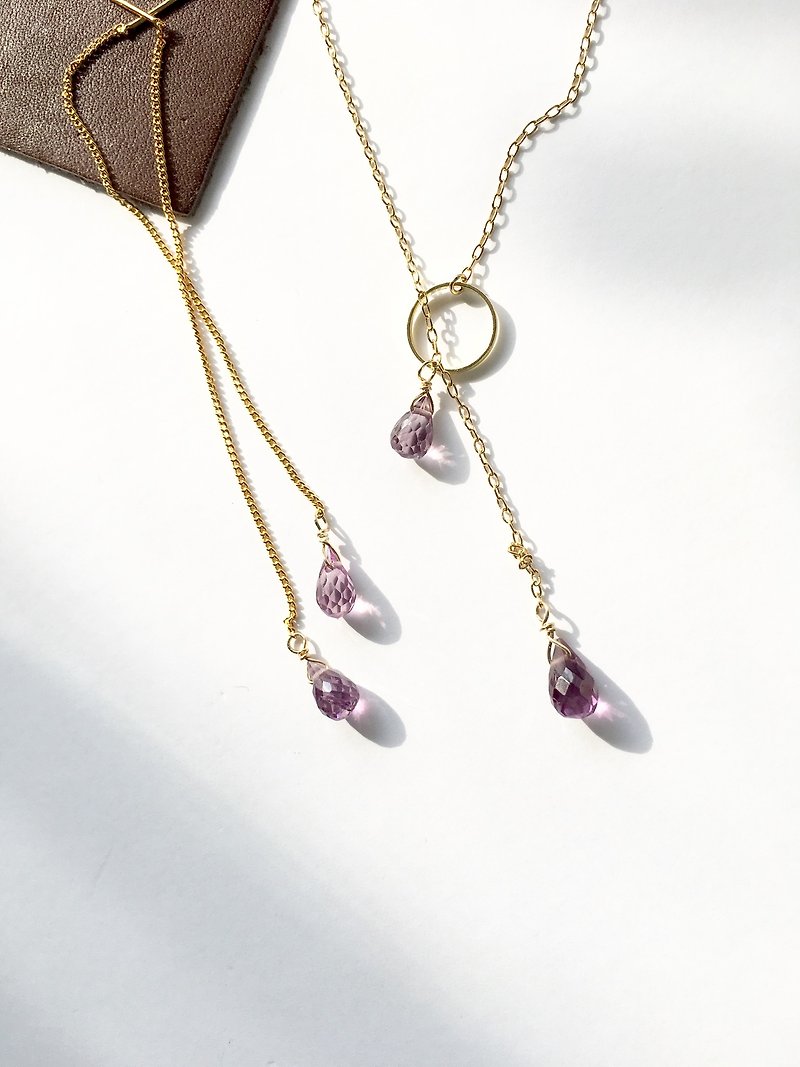 Corundum QUARTZ lariette necklace and chain earring - ネックレス - 宝石 パープル