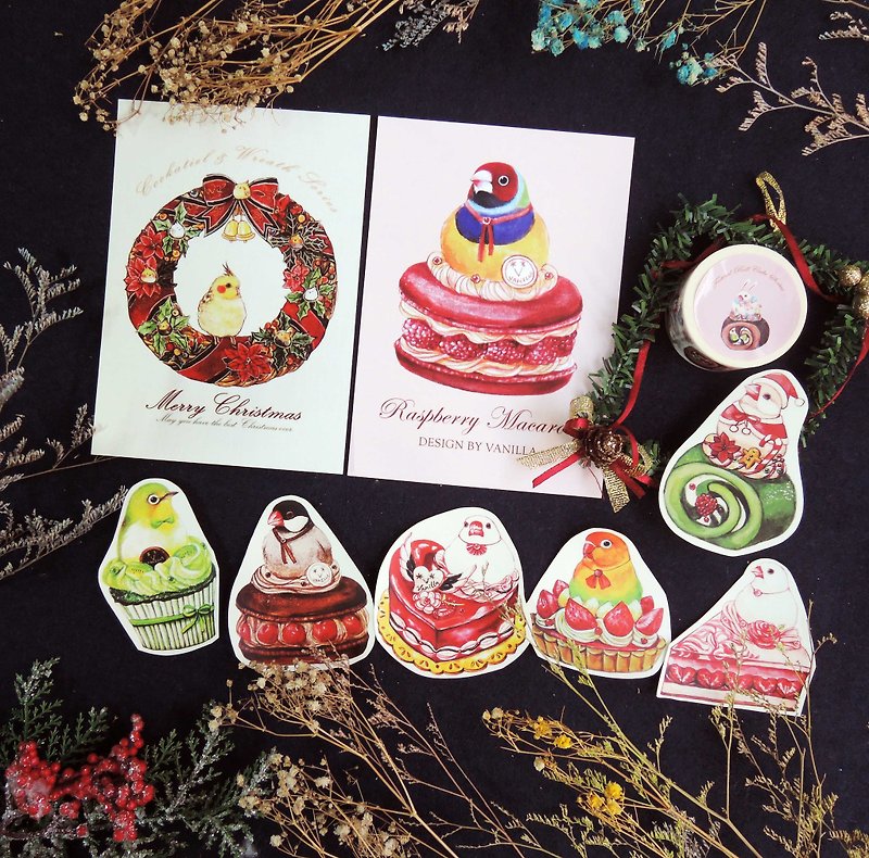 Bird Dessert Christmas Gift Set - Washi Tape - Paper Red