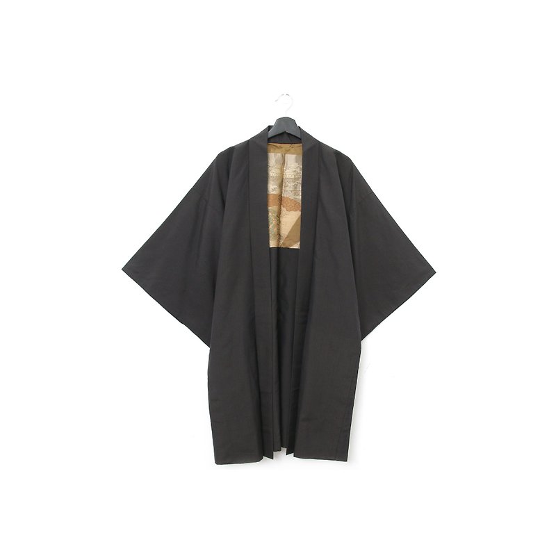 Back to Green-Japanese men's feather woven gold Brown can be worn on both sides/vintage kimono - Men's Coats & Jackets - Silk 