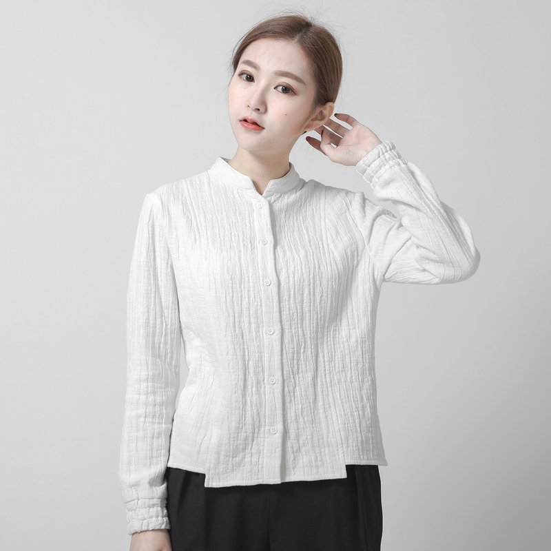 SU: MI said Philosophy Philosophical Collar Ruffled Shirt_6AF009_ White - เสื้อเชิ้ตผู้หญิง - ผ้าฝ้าย/ผ้าลินิน ขาว