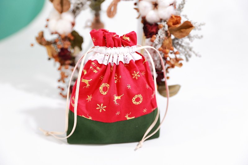 Pu. sozo Japanese handmade X'mas gift bag (red) Christmas limited edition / beam pocket / pouch / Christmas gift / exchange of gifts - Toiletry Bags & Pouches - Cotton & Hemp Green