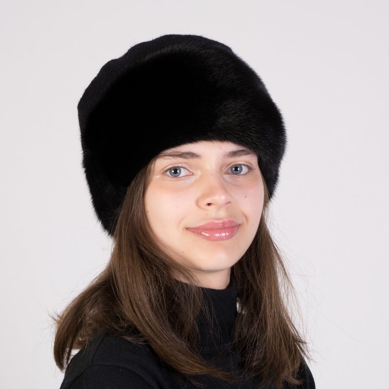 Womens Fur Mink Hat - Cashmere Hat - Russian Fur Hat - Elegant Mink Hat - หมวก - ขนแกะ สีดำ