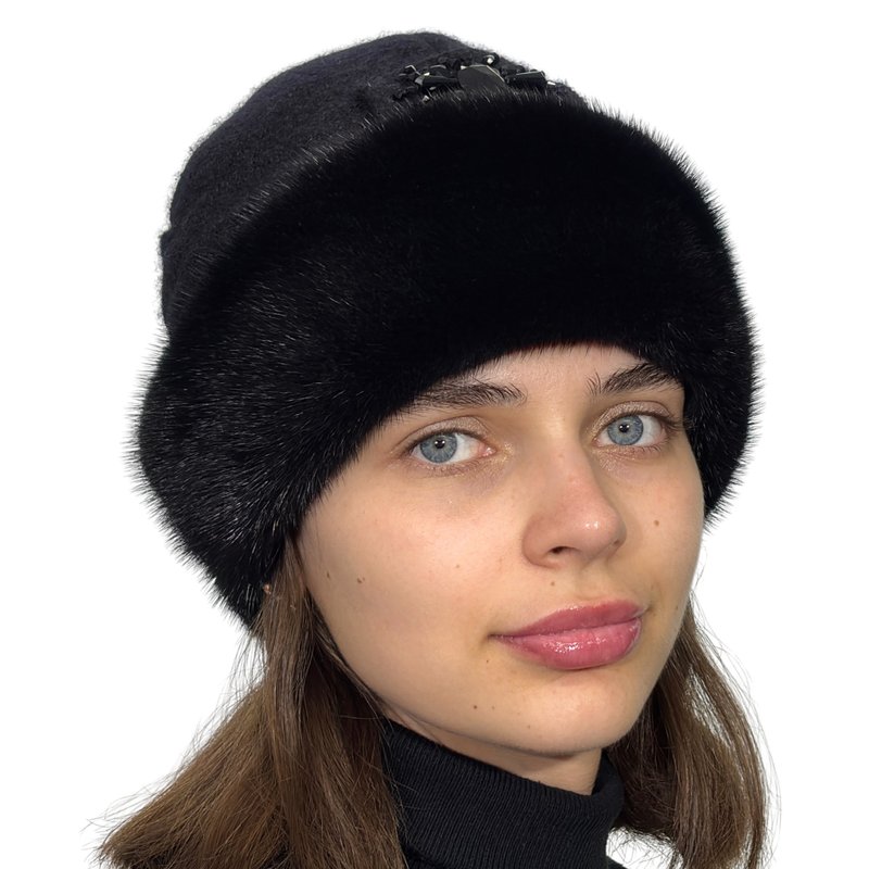 レディースファーハット - ミンクハット - ロシアンファーハット - 帽子 - ウール ブラック