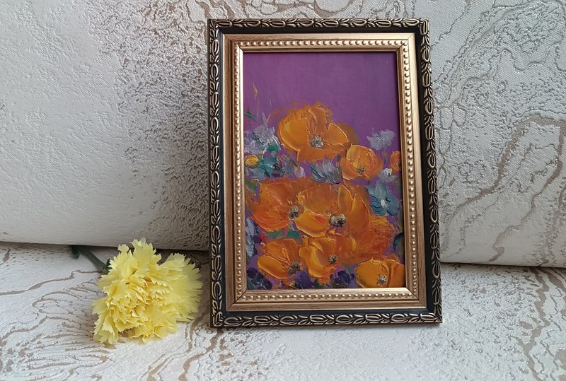 Aestetics floral oil painting Flower Bohemia - 7, oil on cardb, Victoria Valuk - Wall Décor - Pigment Orange