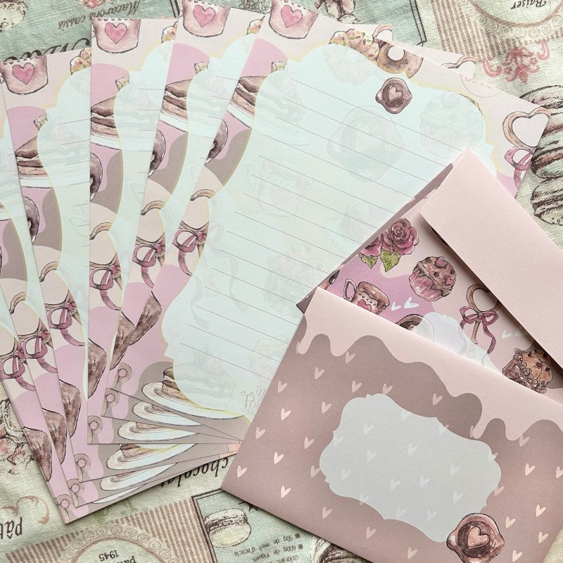 Letter set.Chocolate teddy bear - Envelopes & Letter Paper - Paper Pink