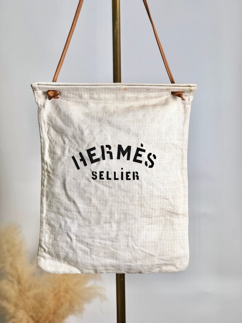 【 日本直送　名牌中古包 】HERMES エルメス ハンドバッグ アイボリー ブランドロゴ キャンバス サックアリーヌPM vintage 67nuf6 - 手提包/手提袋 - 棉．麻 白色