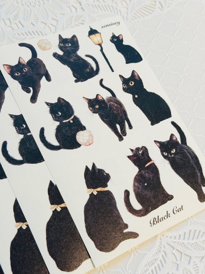 senairy Sweet black cat Sticker - 卡片/明信片 - 紙 