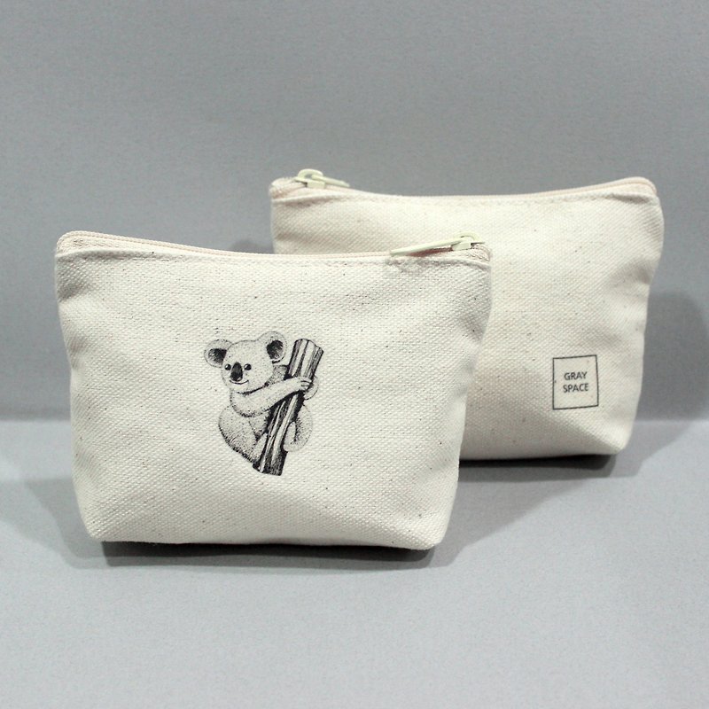 Handmade 澎澎 simple purse koala series (beige) - Coin Purses - Cotton & Hemp Gray
