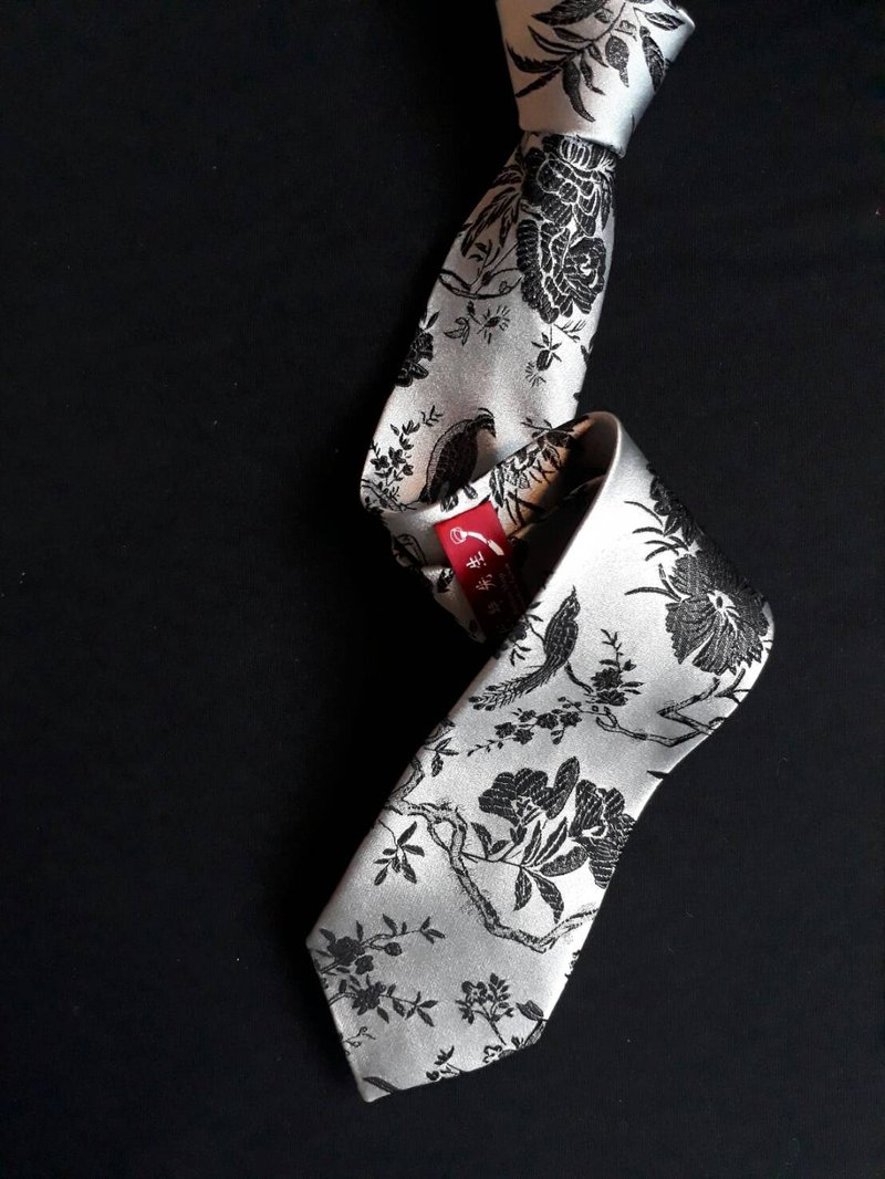 鳥與花 領帶 Neckties 銀 - 領帶/領帶夾 - 絲．絹 銀色