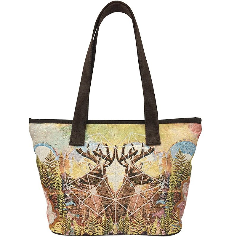Shoulder Tote Bag Splash Resistant Horizontal Woven Jacquard Heart Deer Journey - กระเป๋าแมสเซนเจอร์ - วัสดุอื่นๆ 